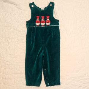 Green Velvet Toy Soldier Kids Overalls
